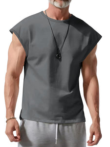 Men's Summer Round Neck Pure Cotton Casual Solid Color Sleeveless Vest