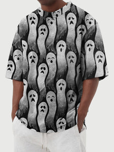 Men's Summer Round Neck Halloween Ghost Print Short Sleeve T-Shirt