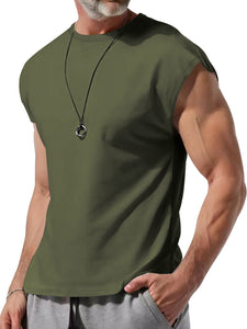 Men's Summer Hawaiian Cotton Round Neck Solid Color Sleeveless Tank Top T-Shirt