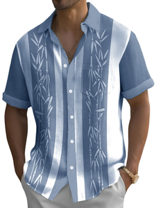 Men's Hawaiian Bamboo Print Pocket Short Sleeve Shirt