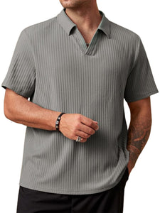 Men's V-neck striped solid color short-sleeved POLO shirt