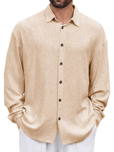 Men's Casual Simple Lapel Pocket Long Sleeve Shirt