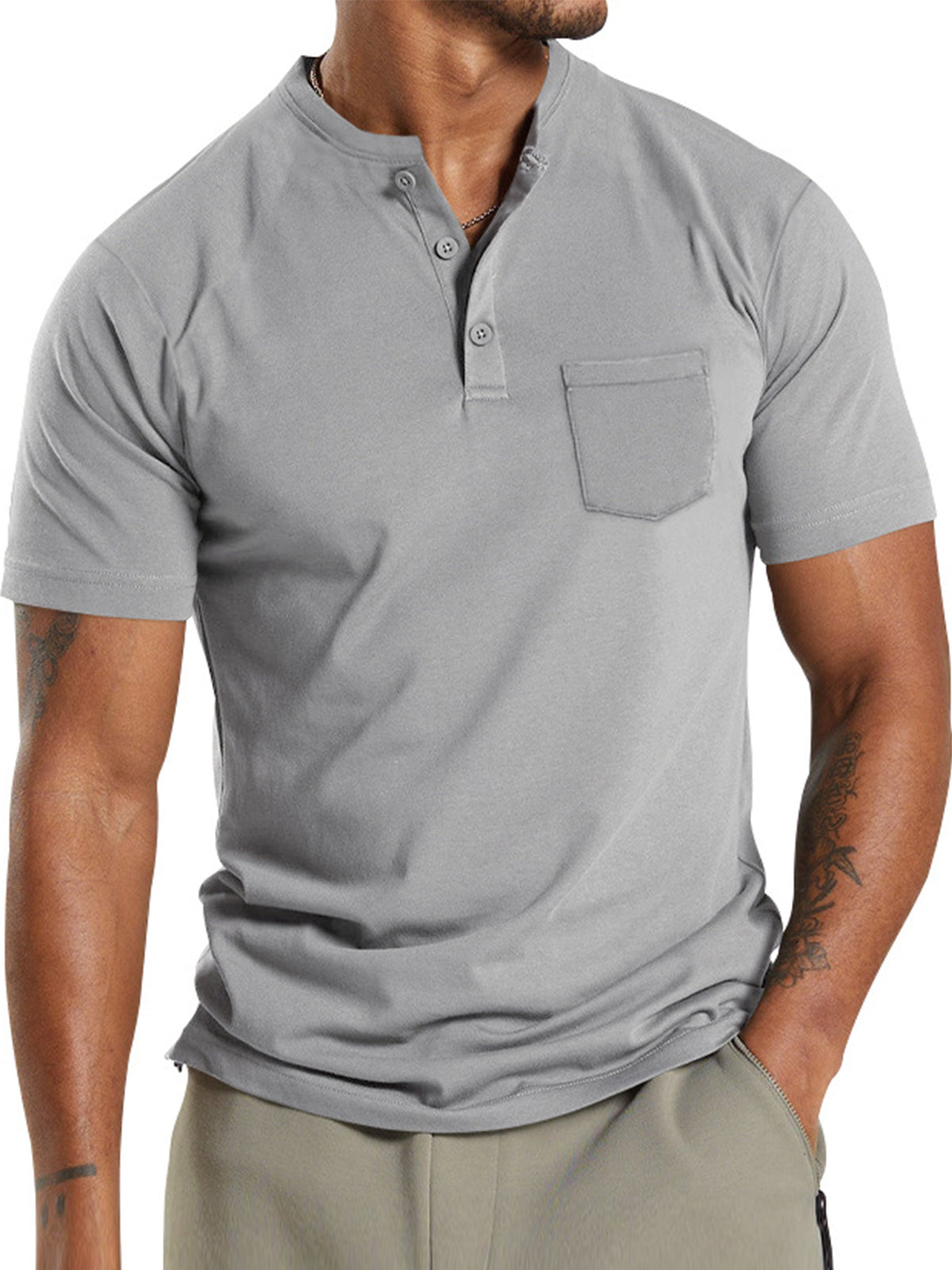 Men's Summer Solid Color Pocket Casual Short Sleeve POLO Shirt