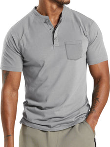 Men's Summer Solid Color Pocket Casual Short Sleeve POLO Shirt