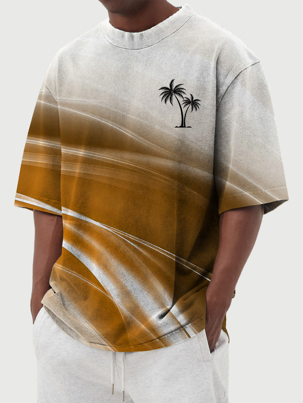 Men's simple gradient coconut print short-sleeved T-shirt