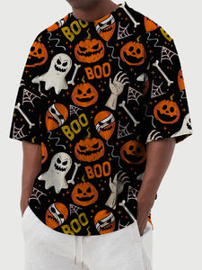 Men's Summer Round Neck Halloween Ghost Pumpkin Print Short Sleeve T-Shirt