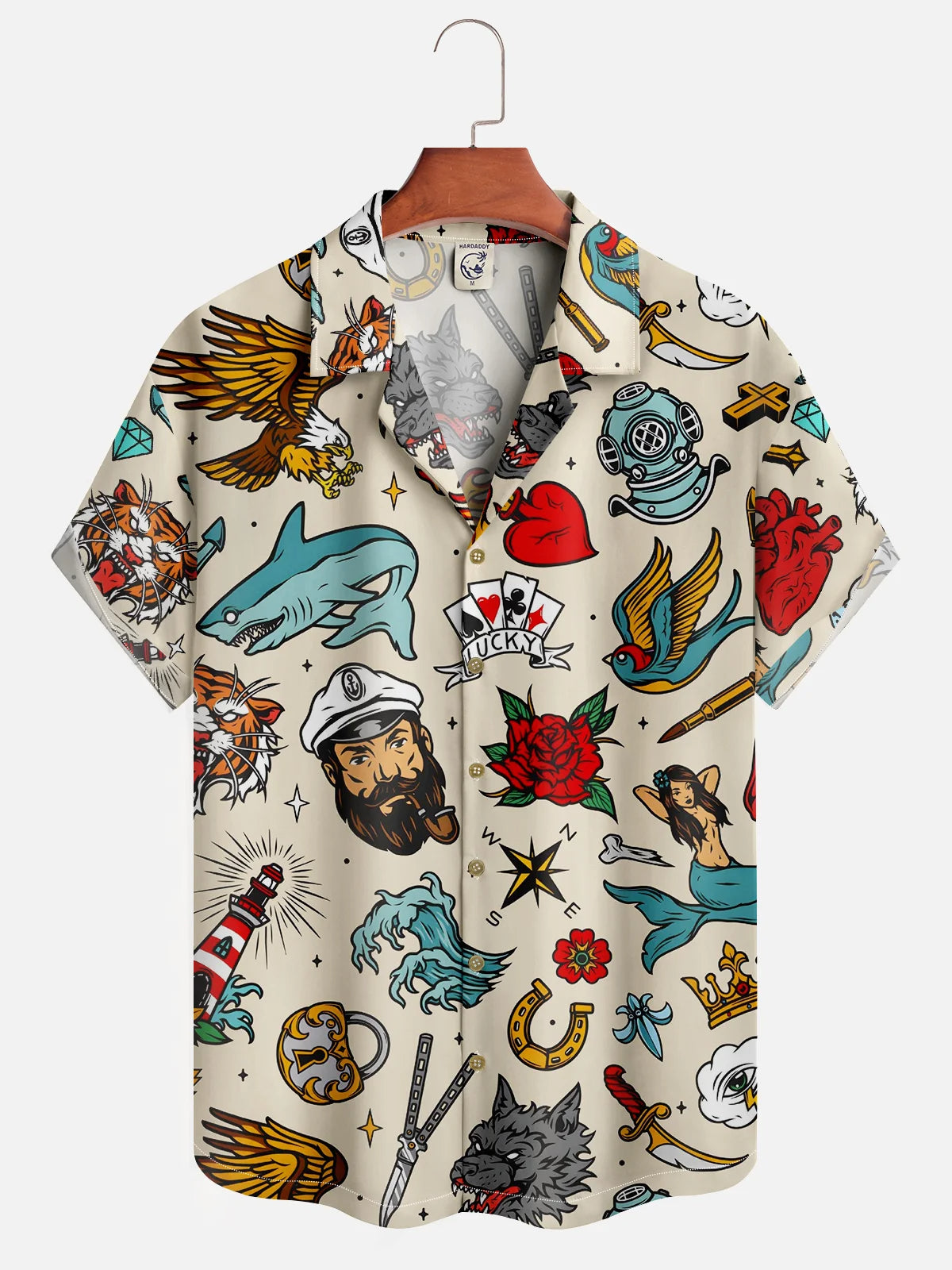 Moisture-wicking Vintage Tattoo Hawaiian Shirt