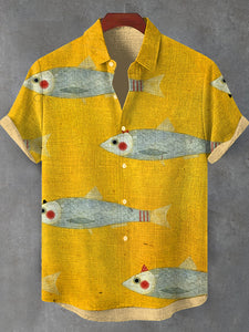 Men's Retro Ocean Fish Swimming Art Print Casual Shirt