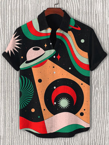 Men's Retro UFO Abstract Art Print Casual Shirt