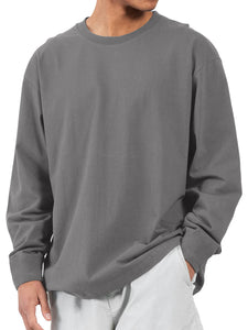 Men's casual round neck pure cotton casual and comfortable solid color long-sleeved T-shirt