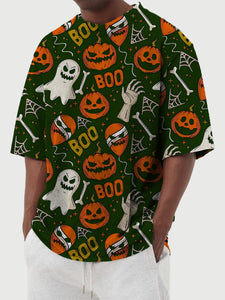 Men's Summer Round Neck Halloween Ghost Pumpkin Print Short Sleeve T-Shirt