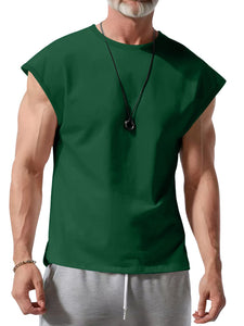 Men's Summer Round Neck Pure Cotton Casual Solid Color Sleeveless Vest