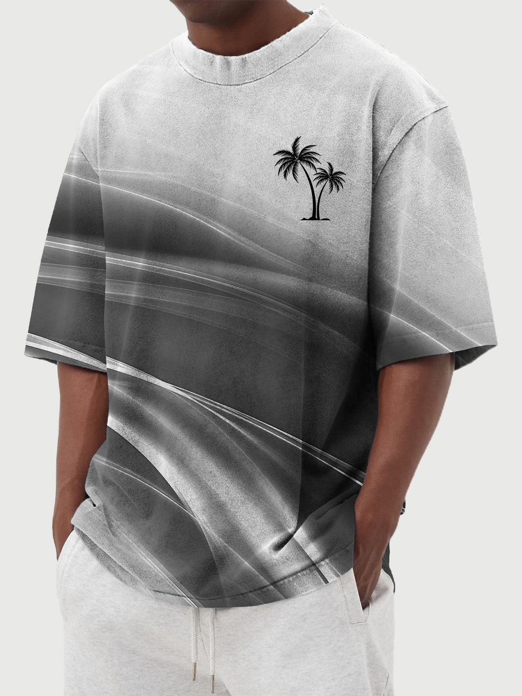Men's simple gradient coconut print short-sleeved T-shirt