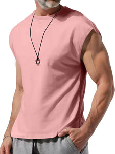 Men's Summer Hawaiian Cotton Round Neck Solid Color Sleeveless Tank Top T-Shirt