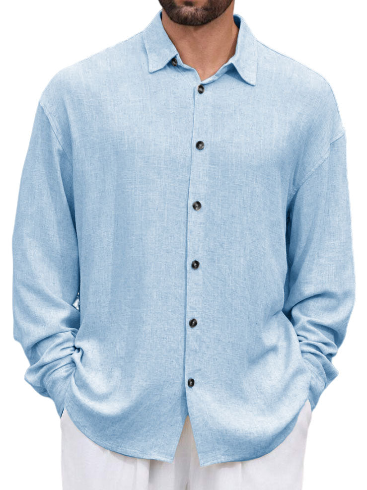 Men's Casual Simple Lapel Pocket Long Sleeve Shirt