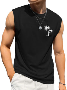 Hawaiian Beach Casual Coconut Print Sleeveless Vest