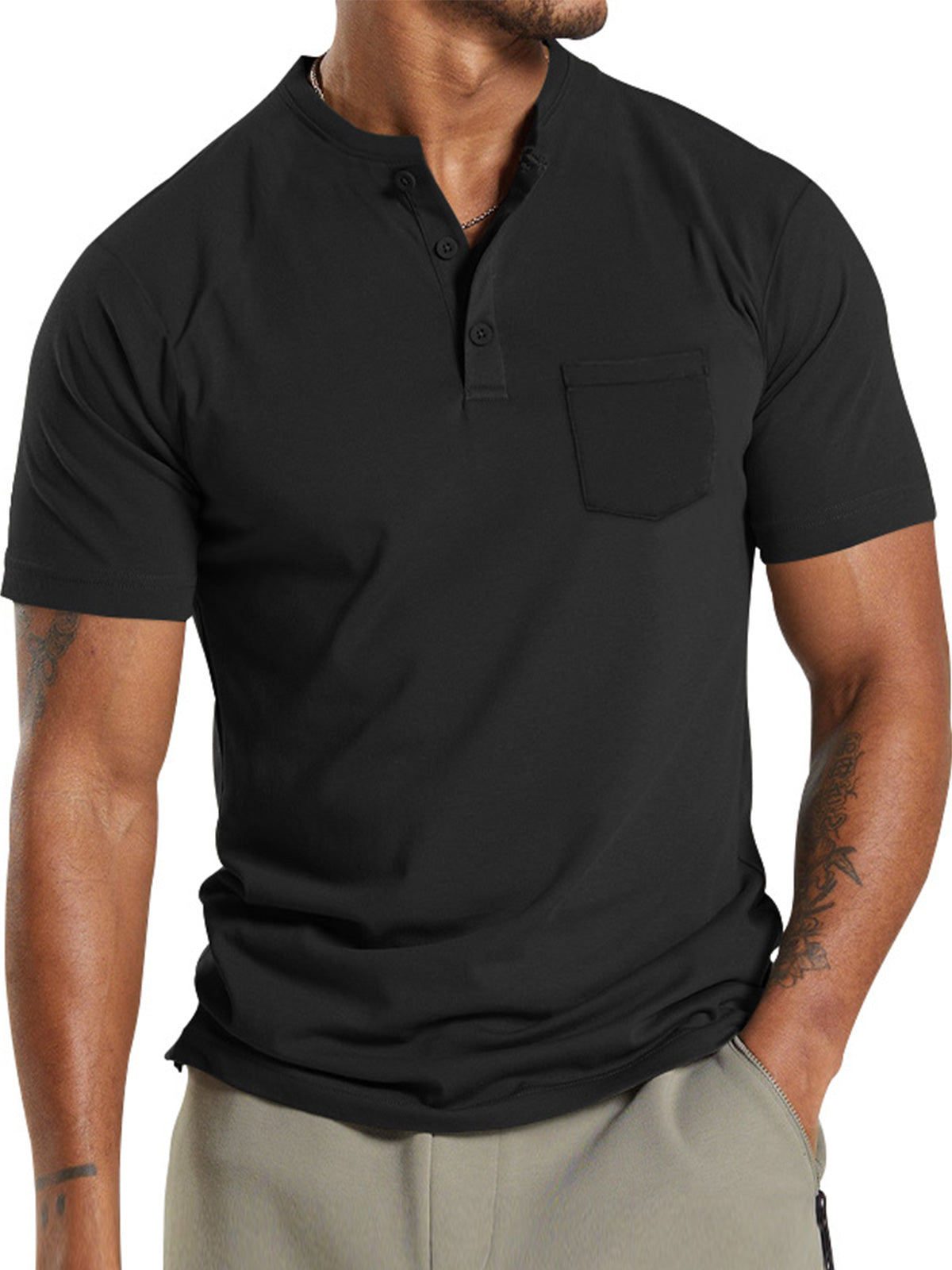 Men's Summer Solid Color Pocket Casual Short Sleeve POLO Shirt