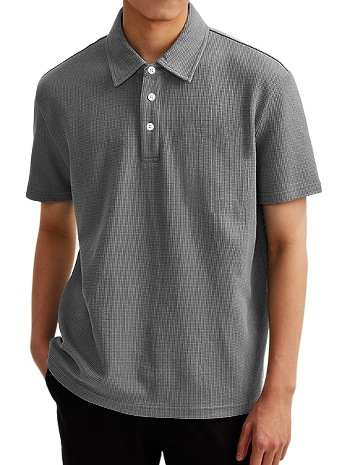 Men's Summer Solid Color Waffle Short Sleeve POLO Shirt