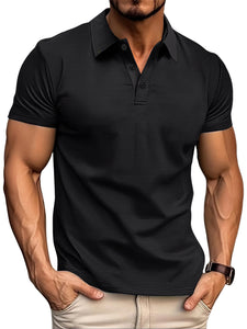 Men's Summer Solid Color Waffle Lapel Short Sleeve Polo Shirt