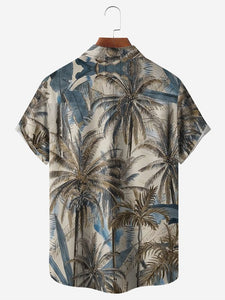 Tall Size Moisture-wicking Palm Tree Chest Pocket Hawaiian Shirt