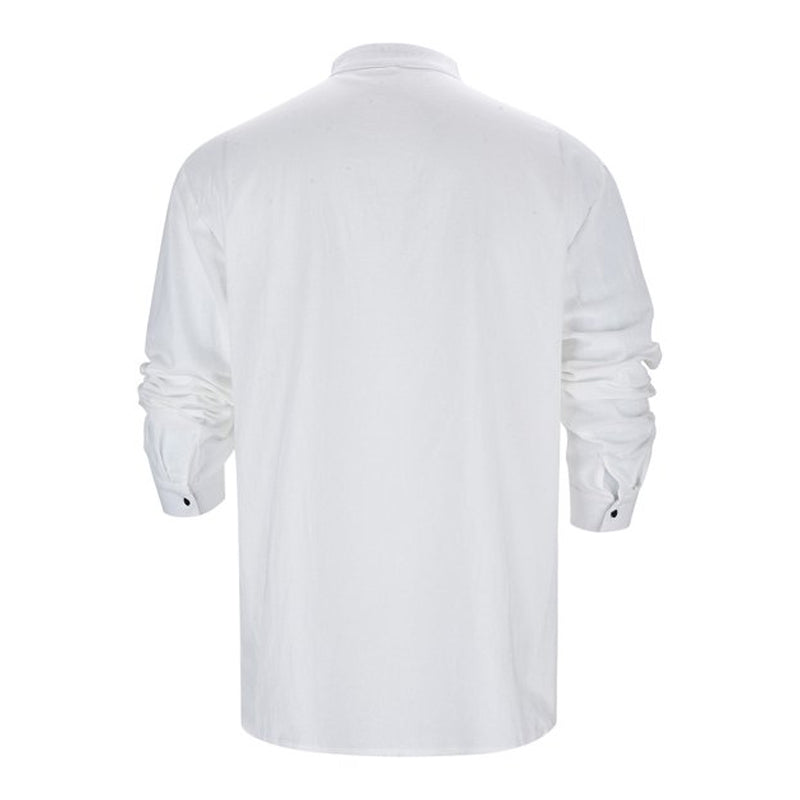 Men's Casual Solid Color Linen Stand-Up Collar Buttoned Long-Sleeved Shirt 15650253M