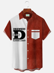 Drewrys Beer Vintage Bowling Shirt Letter Print Pocket Camp Shirt Big Tall