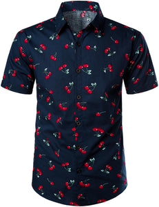 Men's Cherry Print Tropical Hawaiian Cotton Shirt