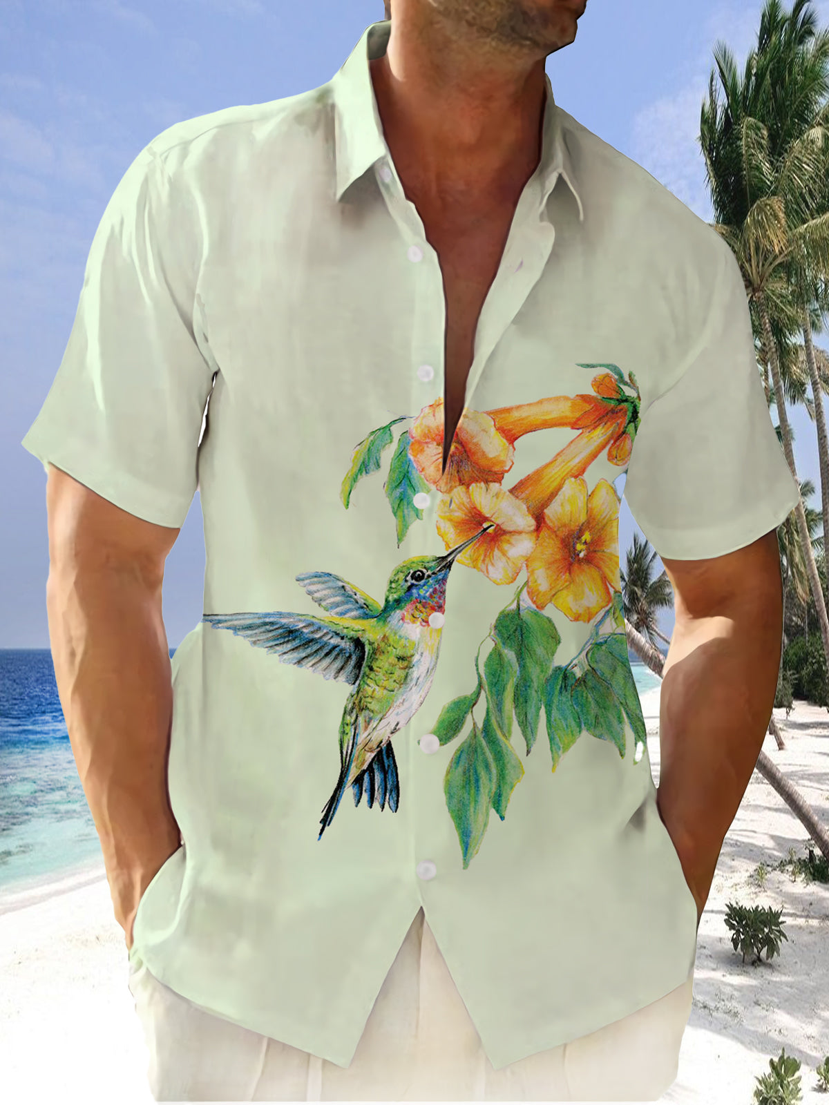 Hawaiian Crayon Print Pocket Short Sleeve Shirt-Garamode