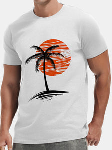 Men's Hawaiian Palm Tree Sunset Cotton Casual Comfortable Loose Short Sleeve T-Shirt