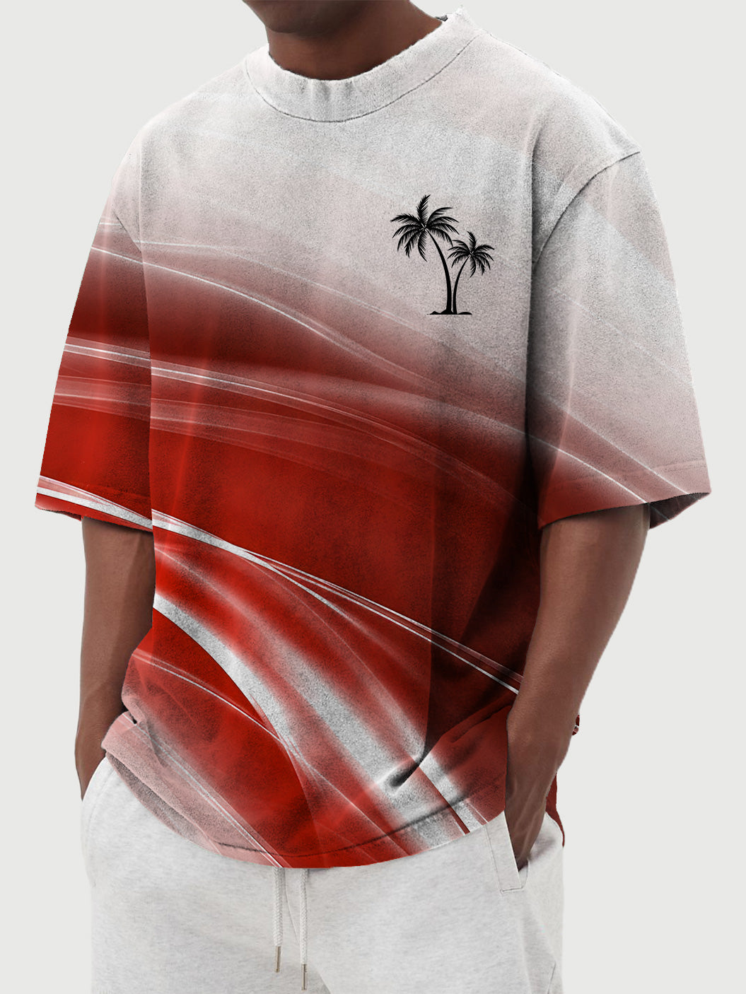 Men's simple gradient coconut print short-sleeved T-shirt