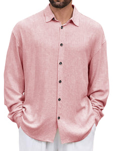 Men's Casual Simple Lapel Pocket Long Sleeve Shirt