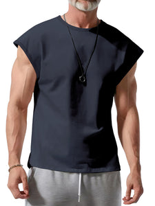 Men's Summer Round Neck Pure Cotton Casual Solid Color Sleeveless Vest