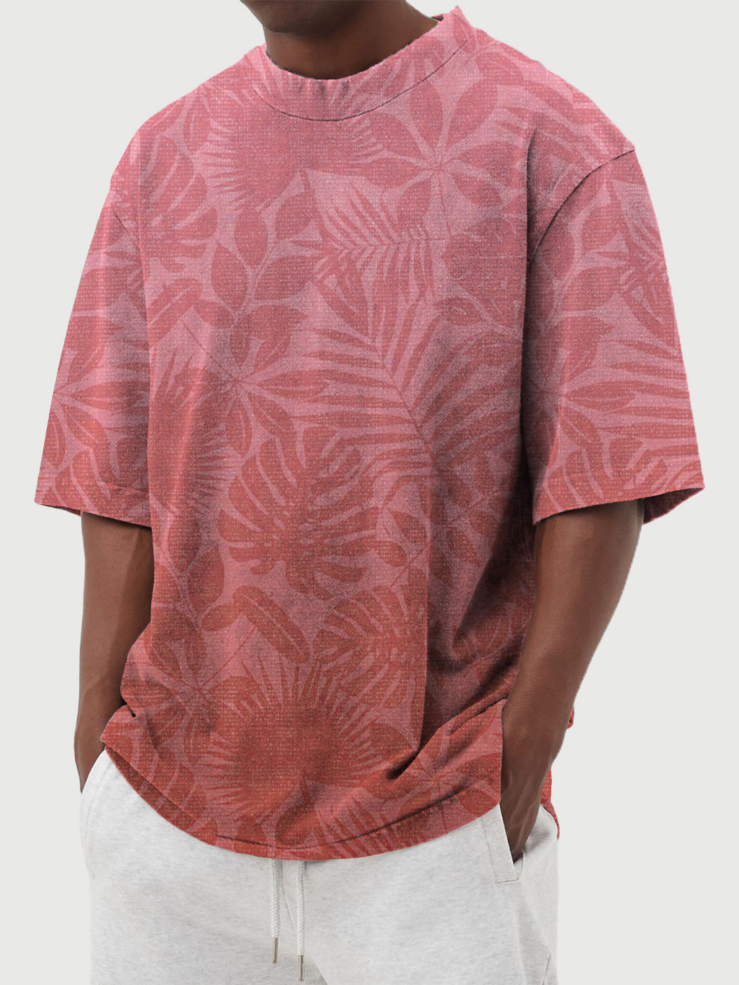 Men's Summer Round Neck Gradient Palm Leaf Print Short Sleeve T-Shirt