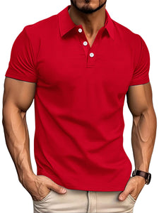 Men's Summer Solid Color Waffle Lapel Short Sleeve Polo Shirt