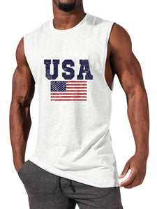 Men's Hawaiian USA Flag Print Sleeveless Tank Top T-Shirt