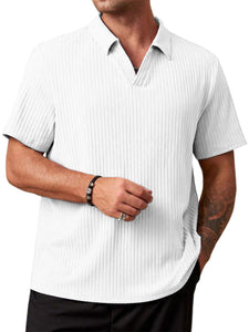 Men's V-neck striped solid color short-sleeved POLO shirt