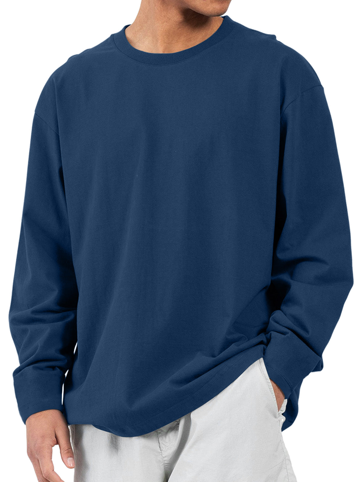 Men's casual round neck pure cotton casual and comfortable solid color long-sleeved T-shirt