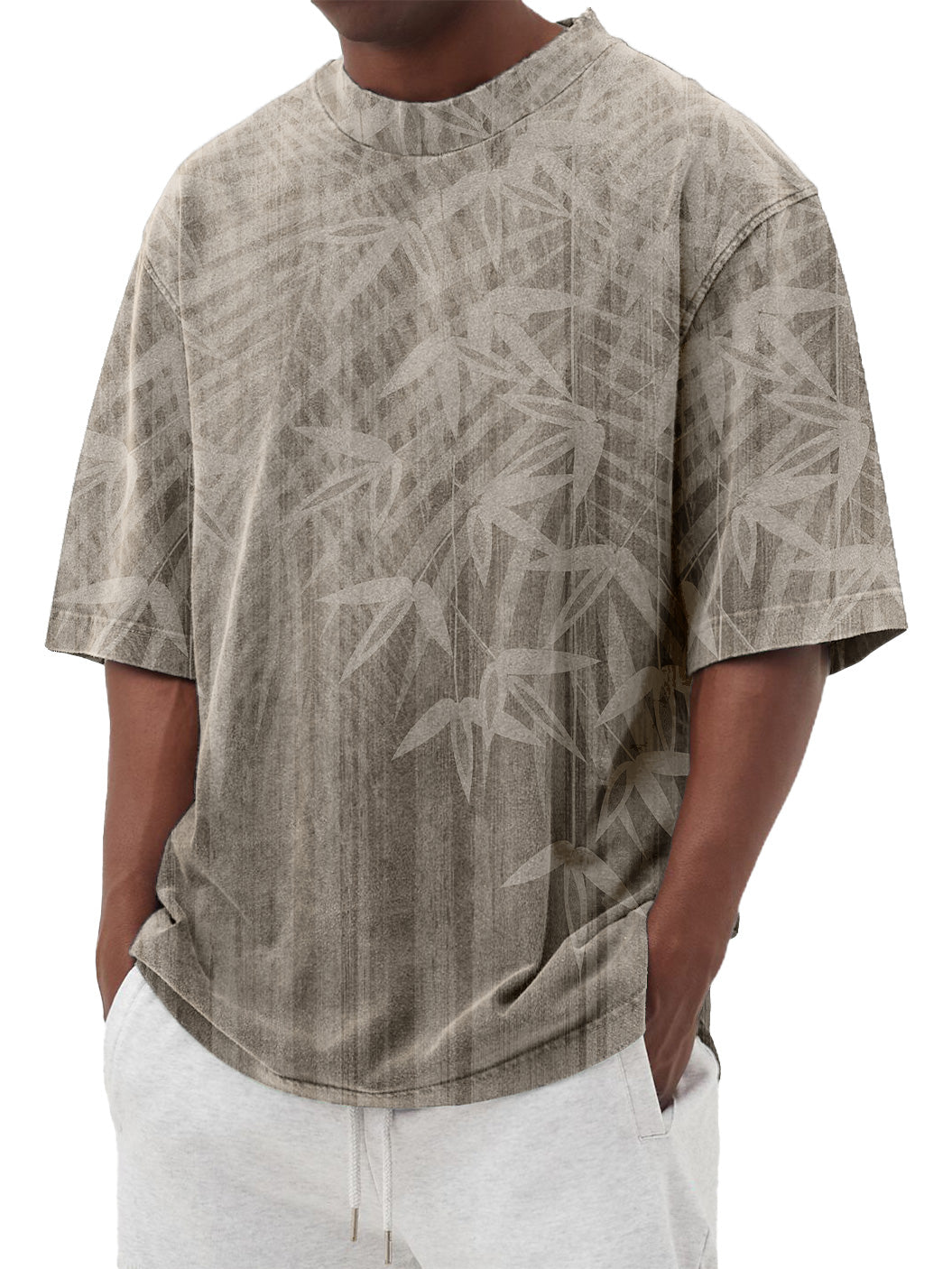 Men's Bamboo Leaf Print Short Sleeve T-Shirt