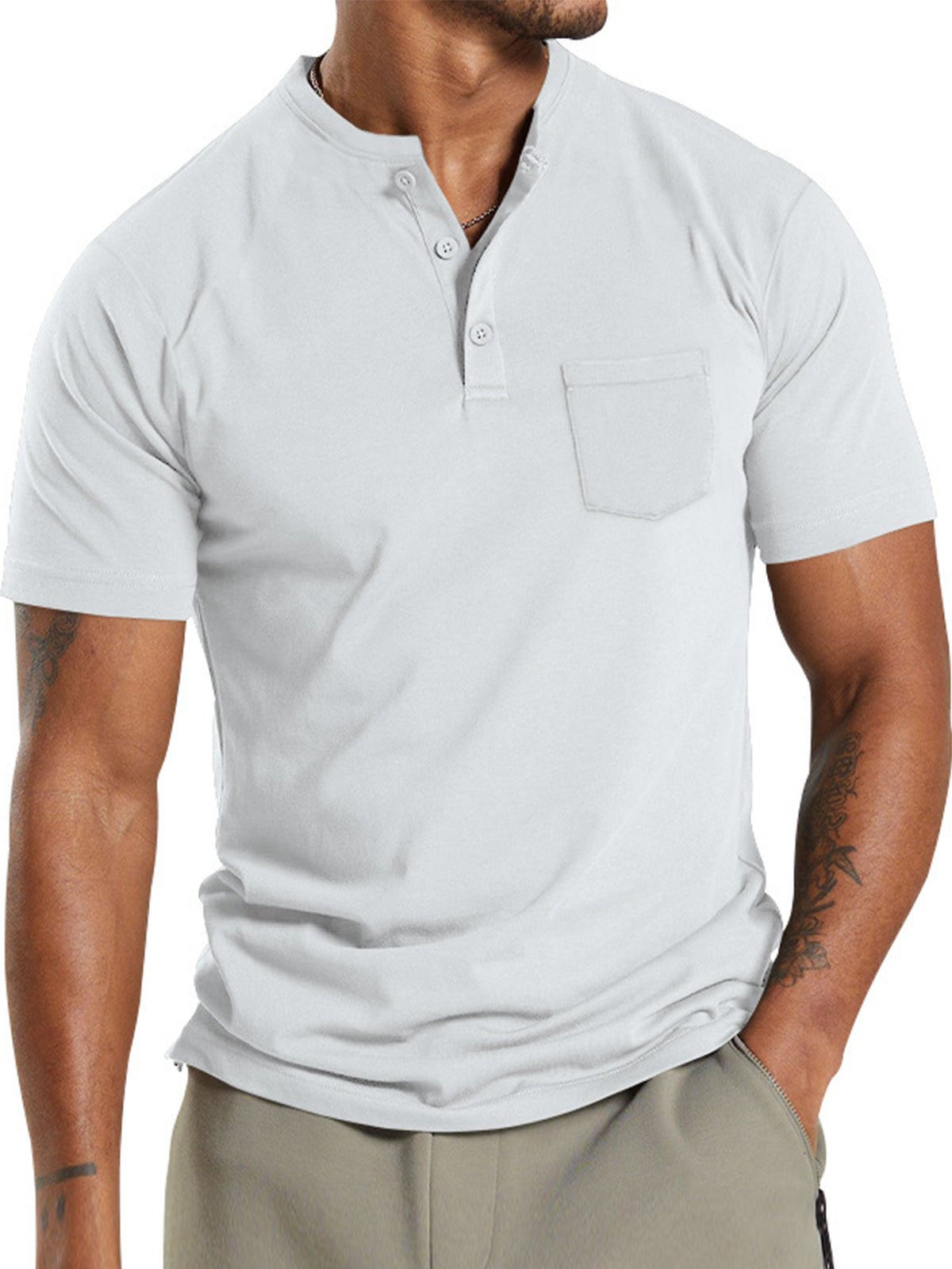 Men's Summer Solid Color Pocket Casual Short Sleeve POLO Shirt