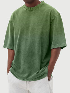 Men's Pure Cotton Gradient Contrast Round Neck Short-sleeved T-shirt