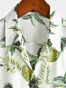 Men's Hawaii Floral Pineapple Tropical Fruit Printed Cotton Shirt