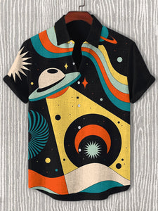 Men's Retro UFO Abstract Art Print Casual Shirt