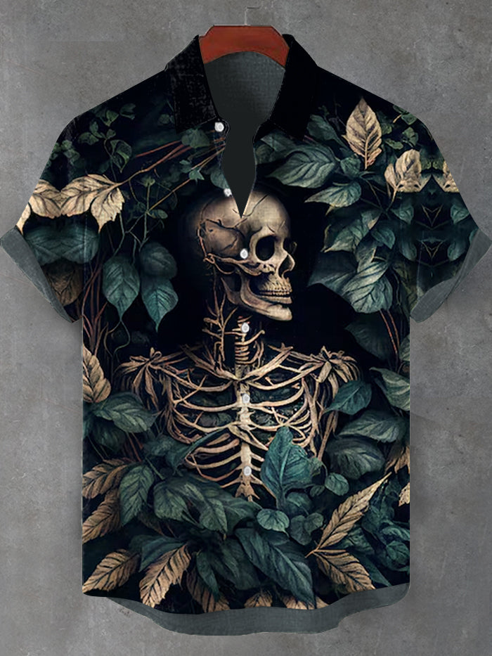 Men's Dark Boho Plants Skull Art Print Shirt