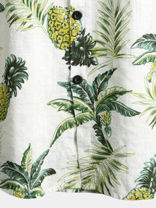 Men's Hawaii Floral Pineapple Tropical Fruit Printed Cotton Shirt