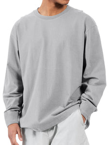 Men's casual round neck pure cotton casual and comfortable solid color long-sleeved T-shirt