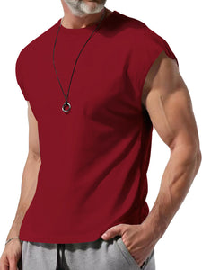 Men's Summer Hawaiian Cotton Round Neck Solid Color Sleeveless Tank Top T-Shirt