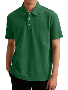 Men's Summer Solid Color Waffle Short Sleeve POLO Shirt