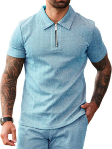 Men's Fashion Textured Zip Short Sleeve Polo Shirt