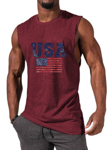 Men's Hawaiian USA Flag Print Sleeveless Tank Top T-Shirt