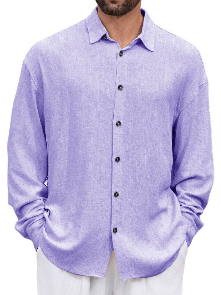 Men's Casual Simple Lapel Pocket Long Sleeve Shirt